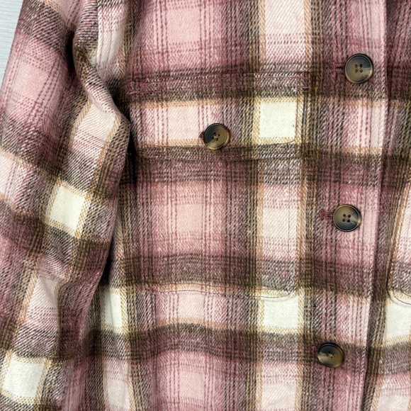 OLD NAVY Women's Utility Jacket Shacket Sz M Pink Plaid Long line Outdoor Soft - Picture 3 of 11